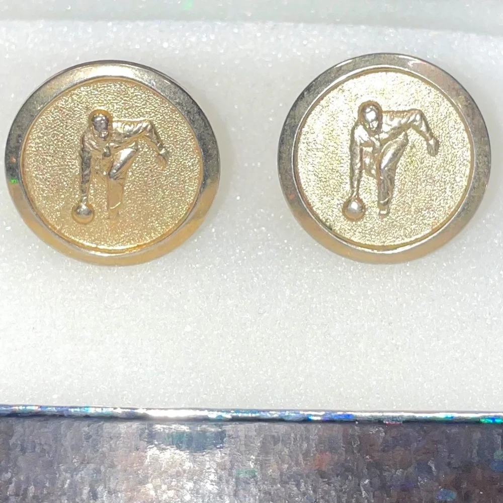 Vintage Cuff Links Bowling 1960'S Gold Tone Color Athletes‎